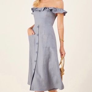 Reformation Blue 💙 Hattie Off The Shoulder Dress